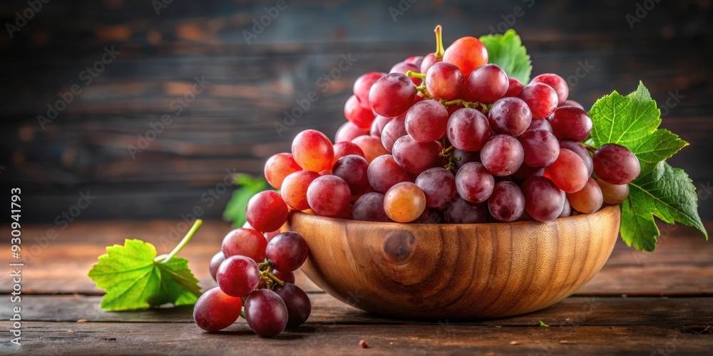 Still life of fresh red grapes in a wooden bowl, showcasing nature's bounty and timeless delight , Grapes, bowl, still life, fresh Still life of fresh red grapes in a wooden bowl, showcasing nature's bounty and timeless delight , Grapes, bowl, still life, fresh