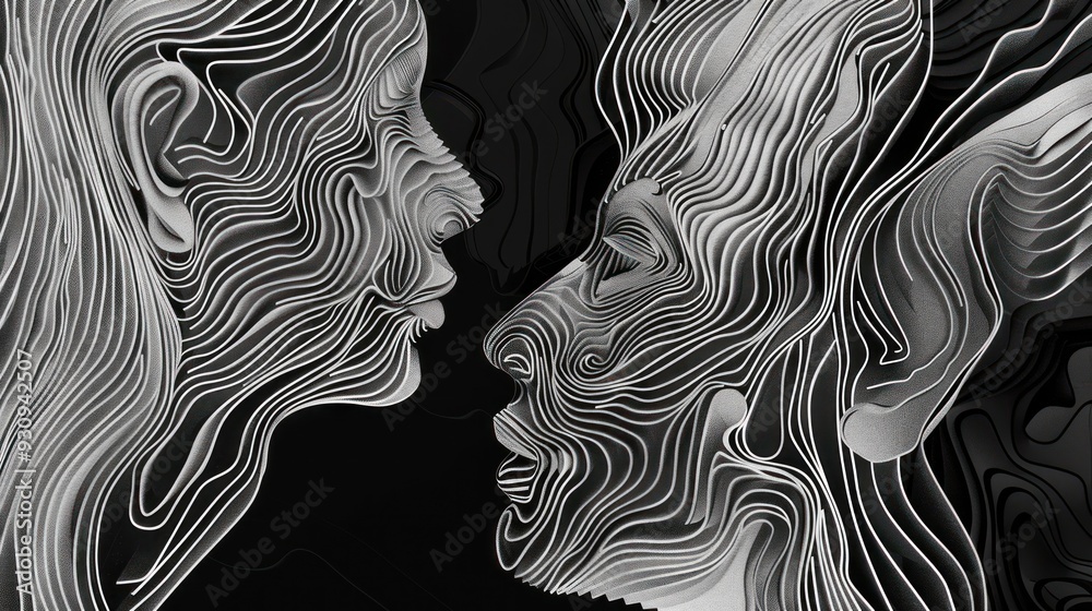 Abstract faces formed with lines Abstract faces formed with lines