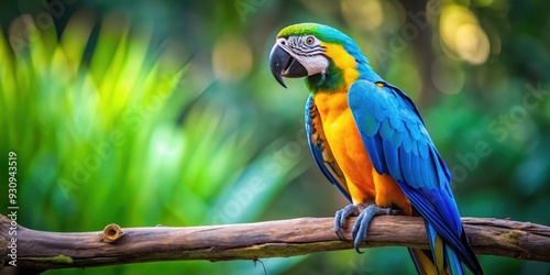 Vibrant blue and yellow macaw bird perched on a branch, macaw, bird, colorful, feathers, tropical, jungle, wildlife, vibrant