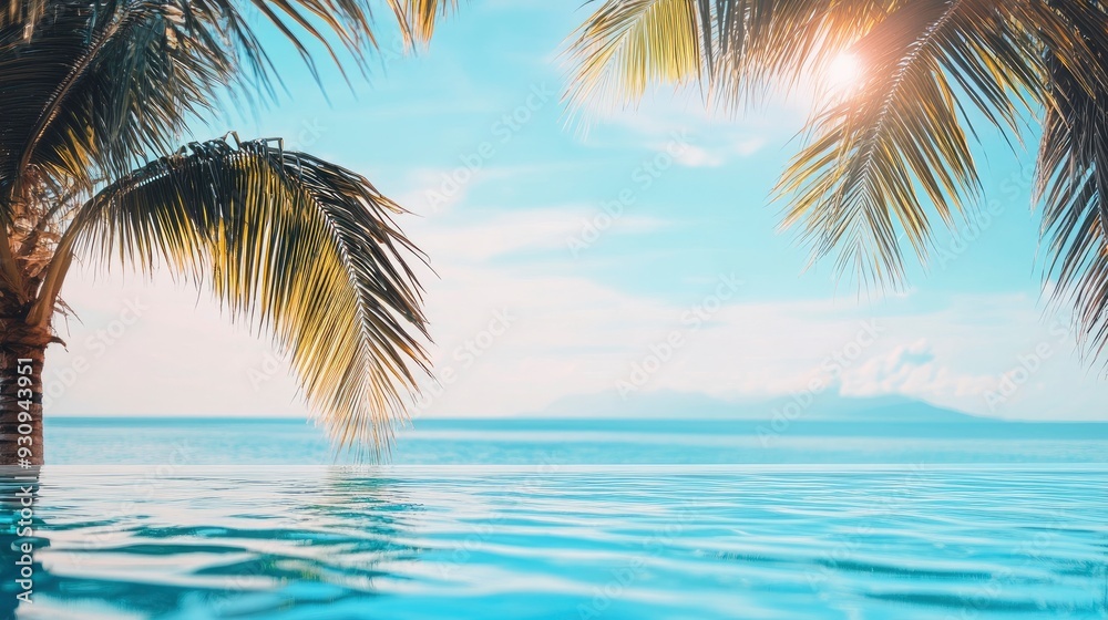 Fototapeta premium Summer Resort Beach Sea Relax Travel Vacation Palm Tropic Copy Space Banner Background Hotel, ai