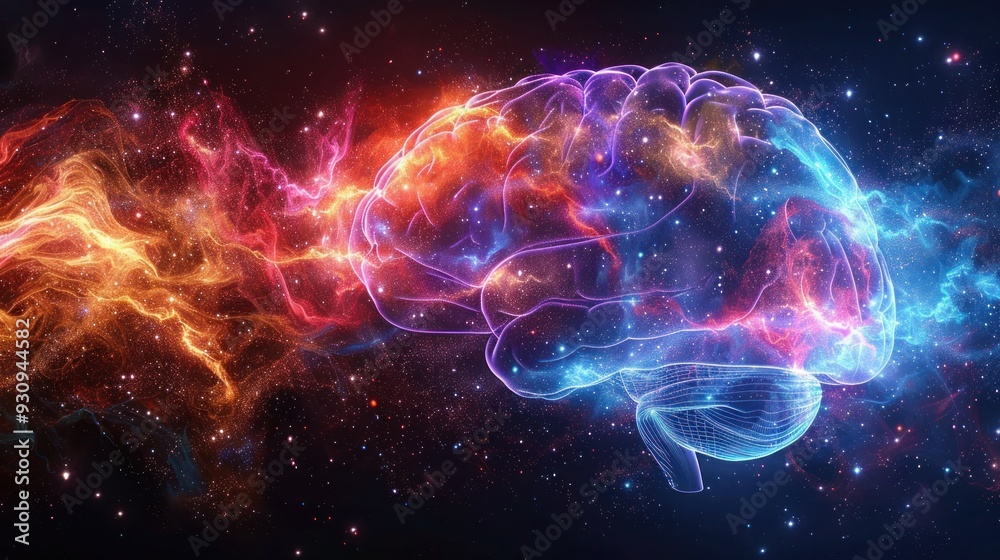Rainbow-Colored Abstract Brain Design