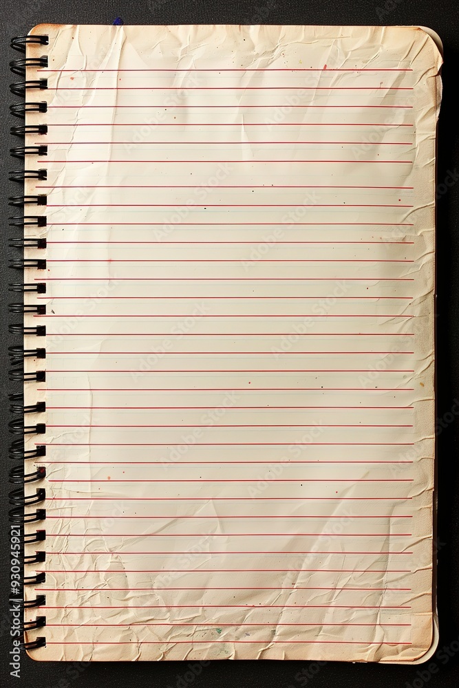 Crumpled notebook paper with red lines, ready for writing. Crumpled notebook paper with red lines, ready for writing.