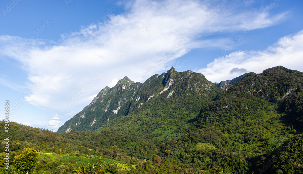 Fototapeta premium Chiang Dao mountain view in Northern Thailand. Beautiful Thai mountain landscape.