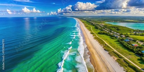 Aerial view of the pristine beaches and turquoise waters of North Hutchinson Island in Vero Beach, Florida photo