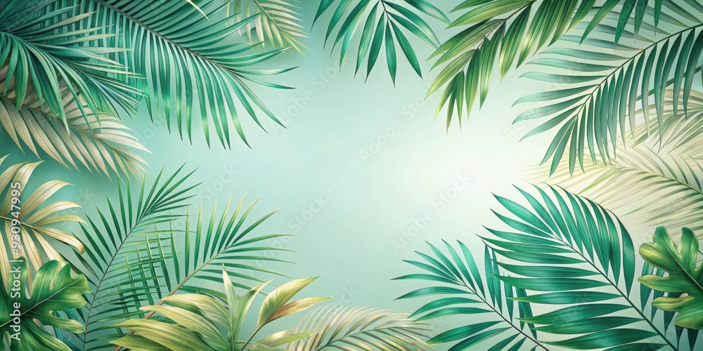 Soft tropical greens and palm leaf patterns combined with dreamy pastel colors and feathers, palm leaf, tropical, soft