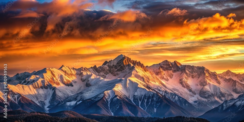Sunset casting warm glow over snow-capped mountains , mountains, sunset, sunrays, nature, landscape, dramatic, golden hour Sunset casting warm glow over snow-capped mountains , mountains, sunset, sunrays, nature, landscape, dramatic, golden hour