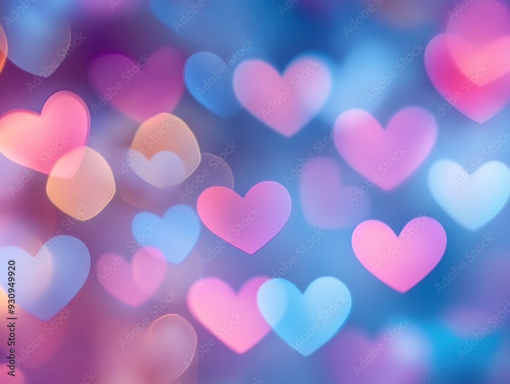 Stunning Valentine's Day Bokeh with Abstract Pink and Blue Hearts, Exuding Love and Romance. A Celebration of Love and Passion. Stunning Valentine's Day Bokeh with Abstract Pink and Blue Hearts, Exuding Love and Romance. A Celebration of Love and Passion.