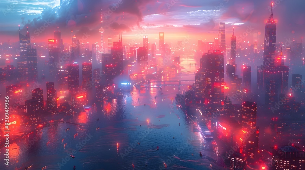 Futuristic Neon-Lit Cityscape at Night with Glowing High-Tech Skyscrapers and Vibrant Urban Landscape Futuristic Neon-Lit Cityscape at Night with Glowing High-Tech Skyscrapers and Vibrant Urban Landscape