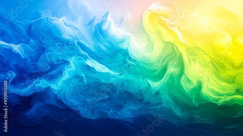 Vivid abstract artwork with swirling blue, green, and yellow colors, perfect for backgrounds, wallpapers, or creative design projects seeking a vibrant and dynamic aesthetic,