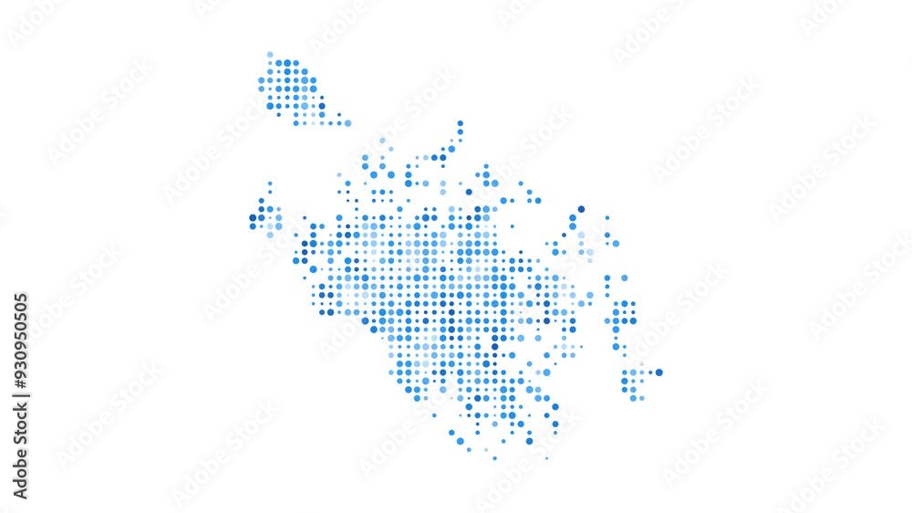 Cat Ba Island dotted digital map. Map of Cat Ba Island with pulsating colored circles. Shape filled with blue disks. Creative video. Cat Ba Island dotted digital map. Map of Cat Ba Island with pulsating colored circles. Shape filled with blue disks. Creative video.