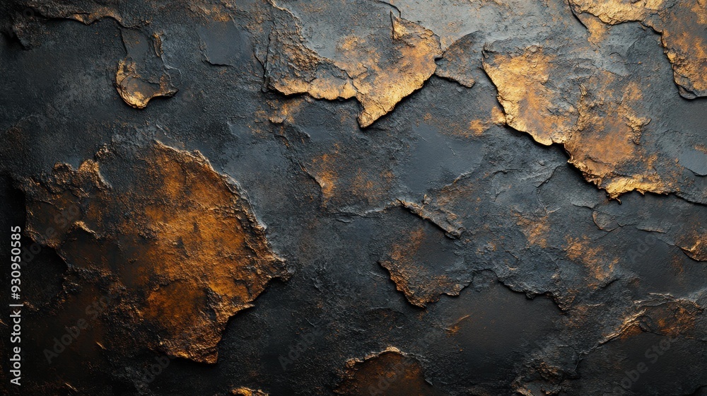 A close-up image of a metal surface with textured, peeling paint in shades of black and gold, showcasing a rustic, distressed look that is ideal for backgrounds, design layouts, or art projects, A close-up image of a metal surface with textured, peeling paint in shades of black and gold, showcasing a rustic, distressed look that is ideal for backgrounds, design layouts, or art projects,