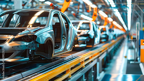 Automotive Assembly Line in Light Teal and Cyan