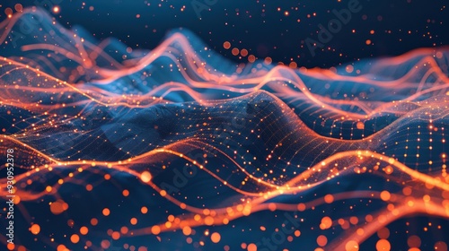 Abstract digital landscape with glowing waves