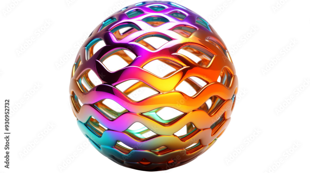 A colorful, abstract sphere with a wavy pattern showcasing a blend of vibrant hues.