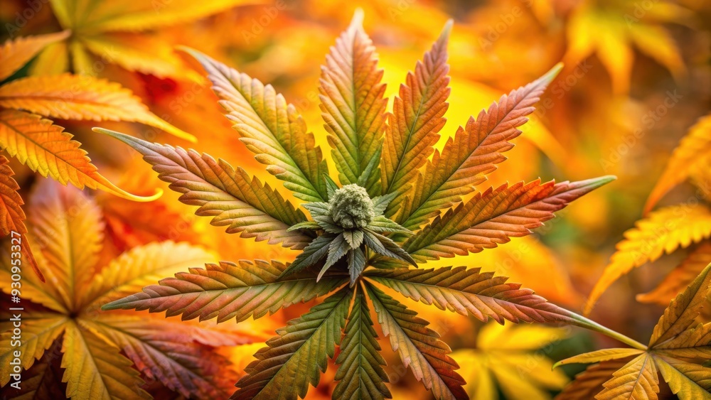 Cannabis bud surrounded by autumn leaves for harvest season , cannabis, bud, marijuana, autumn, leaves, harvest, season, fall Cannabis bud surrounded by autumn leaves for harvest season , cannabis, bud, marijuana, autumn, leaves, harvest, season, fall