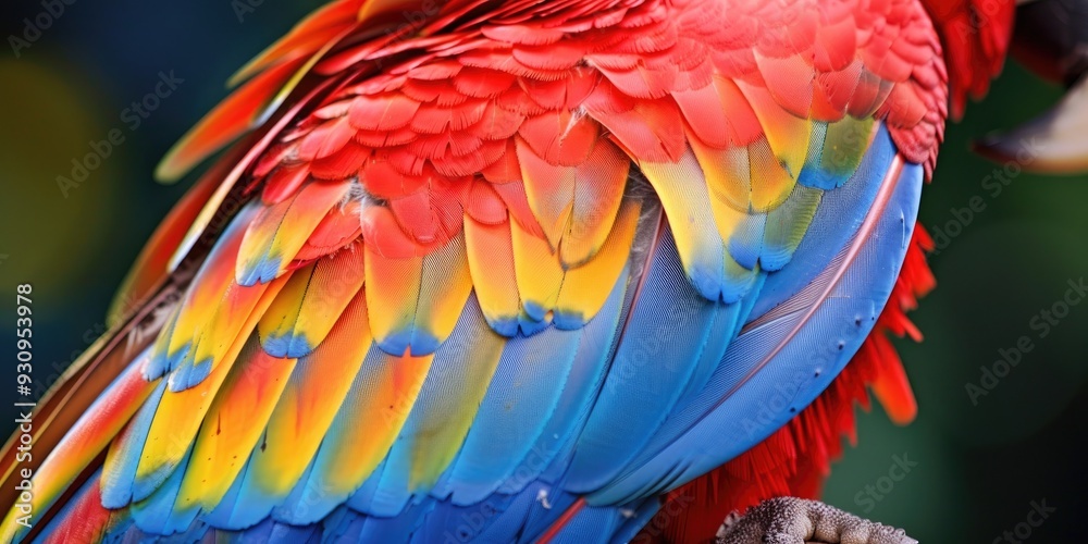 Fototapeta premium Close up of a stunning Scarlet Macaw parrot feather