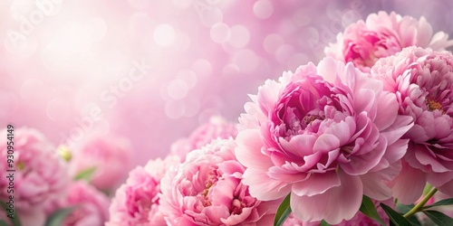 Fototapeta Naklejka Na Ścianę i Meble -  Fluffy pink peonies flowers background, peonies, pink, fluffy, delicate, blooms, spring, lush, garden, floral, background