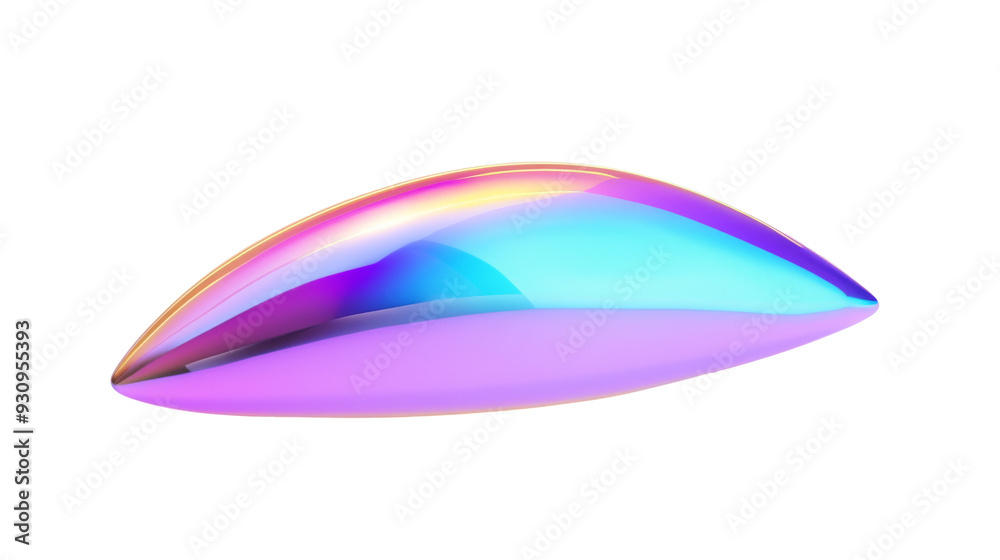 A smooth, colorful, iridescent shape resembling a futuristic design element. A smooth, colorful, iridescent shape resembling a futuristic design element.