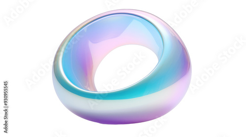 A smooth, iridescent ring with a hollow center, showcasing a blend of pastel colors.