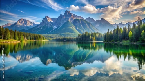 Serene lake surrounded by majestic mountains , nature, landscape, scenic, tranquil, water, reflection, peaceful