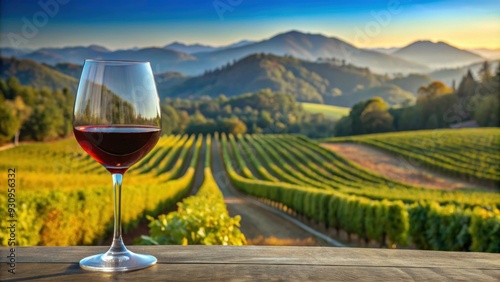 Wallpaper Mural Red California wine in a glass with Napa Valley landscape in background , Napa Valley, wine, glass, red, California, vineyard Torontodigital.ca