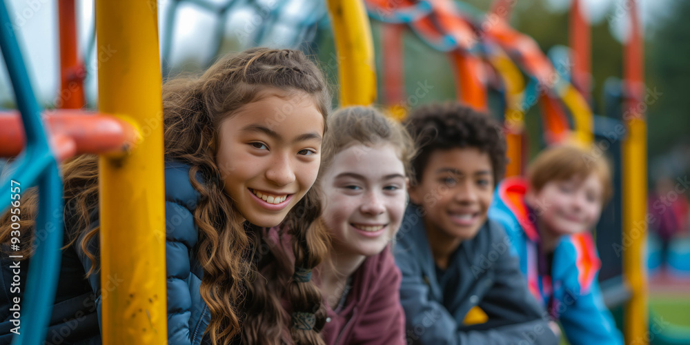 Diverse Teenagers Hanging Out on Playground Equipment