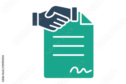 Contract icon. document with handshake. solid icon style. icon related to law and justice.  law elements vector illustration