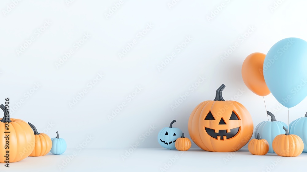 A festive Halloween scene featuring orange pumpkins and colorful balloons, perfect for autumn celebrations and themed events. A festive Halloween scene featuring orange pumpkins and colorful balloons, perfect for autumn celebrations and themed events.