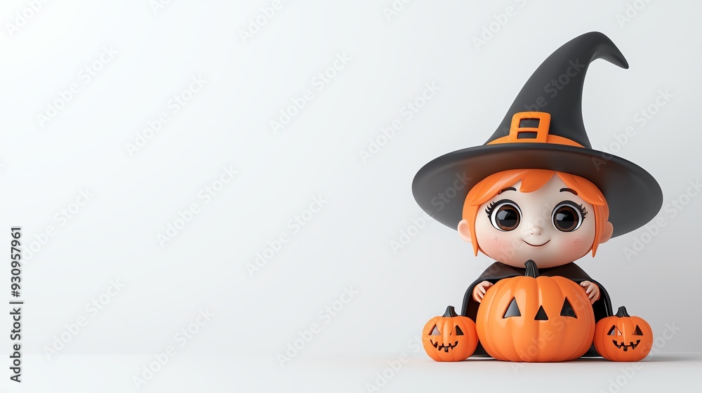 A cute cartoon witch with orange hair, sitting beside a carved pumpkin, perfect for Halloween-themed designs and illustrations. A cute cartoon witch with orange hair, sitting beside a carved pumpkin, perfect for Halloween-themed designs and illustrations.