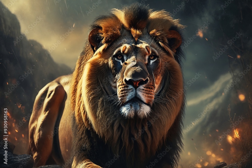 Naklejka premium Majestic Lion in the Wild