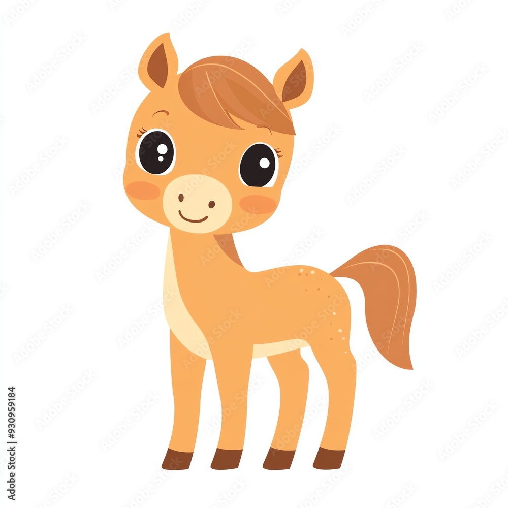 A cute cartoon pony with big eyes and a friendly smile, perfect for children's designs or educational materials. A cute cartoon pony with big eyes and a friendly smile, perfect for children's designs or educational materials.