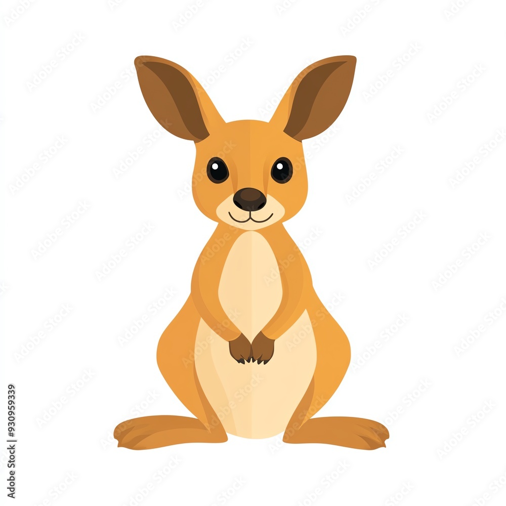 A cute cartoon kangaroo character, sitting upright with a friendly expression, perfect for children's illustrations and educational materials.