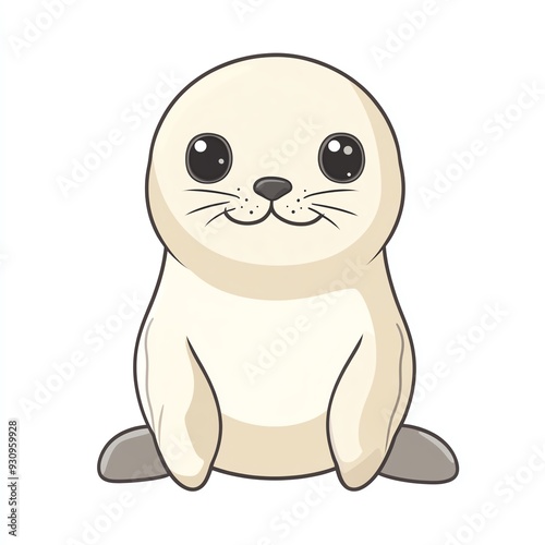 Cute and friendly cartoon seal character with big eyes and a joyful expression, perfect for children's designs and illustrations.