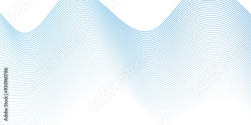 Abstract white, blue blend digital wave line technology transparent background. Minimal carve wavy white, blue flowing wave lines and glowing moving lines. Futuristic sound wave lines background.