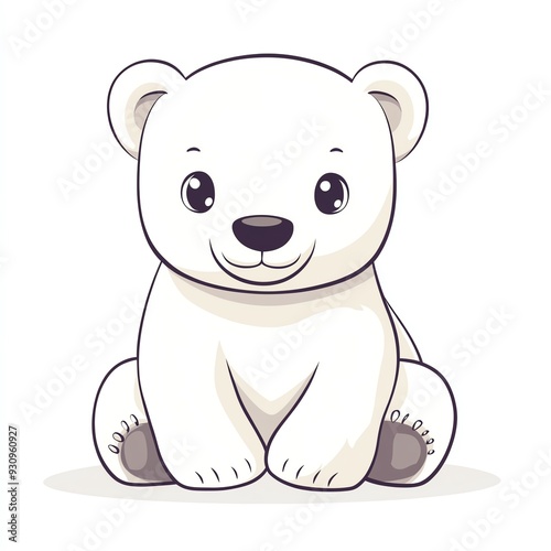 Adorable cartoon polar bear sitting, perfect for children's illustrations, prints, or educational materials about wildlife.