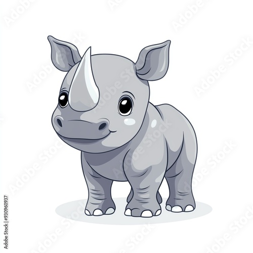 Cute cartoon rhino illustration perfect for children's books, educational materials, or playful designs.