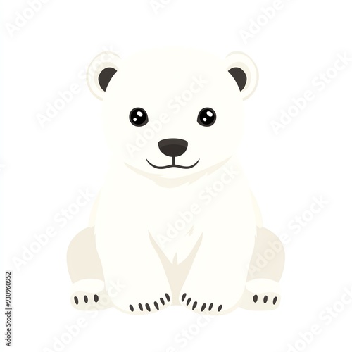 Cute cartoon polar bear character sitting on a white background, perfect for children's illustrations or wildlife themes.