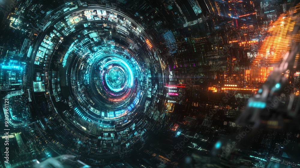 Fototapeta premium Cyberpunk Cityscape with Glowing Lights