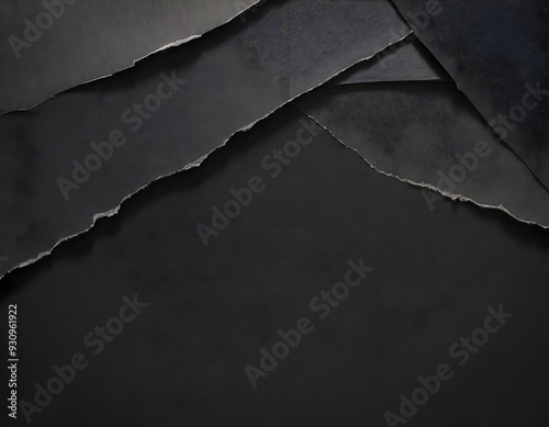 black background with multiple cleanly torn paper sections, each creating sharp contrasts between the torn edges and the dark surface. The composition should evoke a sense of tensi photo