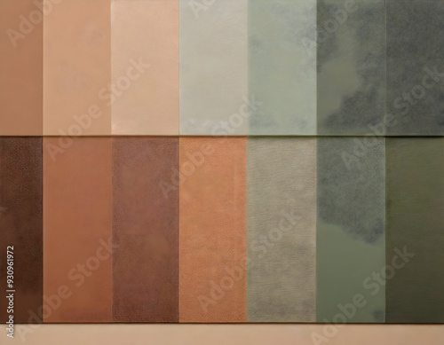 texture.wall palette featuring earthy tones such as warm terracotta, soft sage green, and sandy beige. The colors should be displayed in smooth, gradient blocks, evoking a sense of tranquility and con