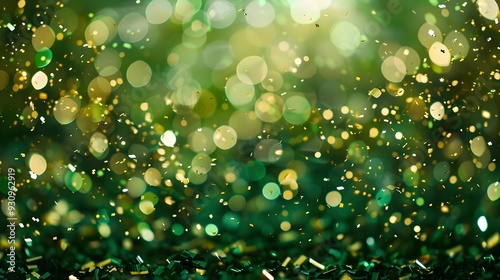 Golden and green confetti background for New Year celebration