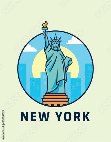 New York Statue of Liberty Cartoon cute Landmark vector illustration