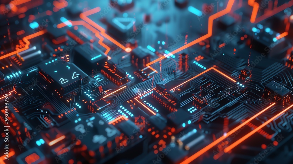 Abstract Circuit Board with Glowing Lines Abstract Circuit Board with Glowing Lines