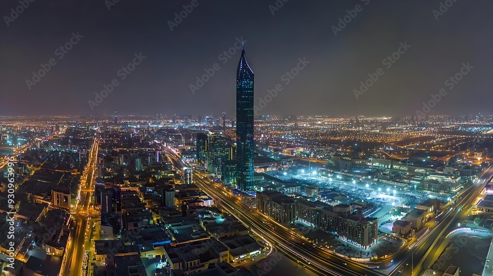 Fototapeta premium Riyadh cityscape at night with Riyadh Tower