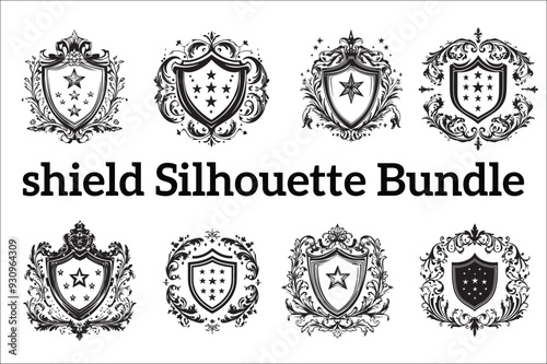 Abstract coat of arms shield Vector Silhouette. Vintage shield Vector Silhouette. Shield Vector Silhouette Bundle.