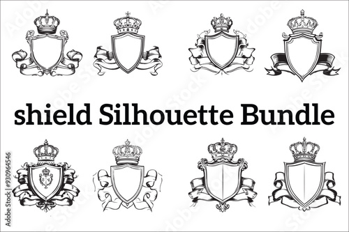 Abstract coat of arms shield Vector Silhouette. Vintage shield Vector Silhouette. Shield Vector Silhouette Bundle.