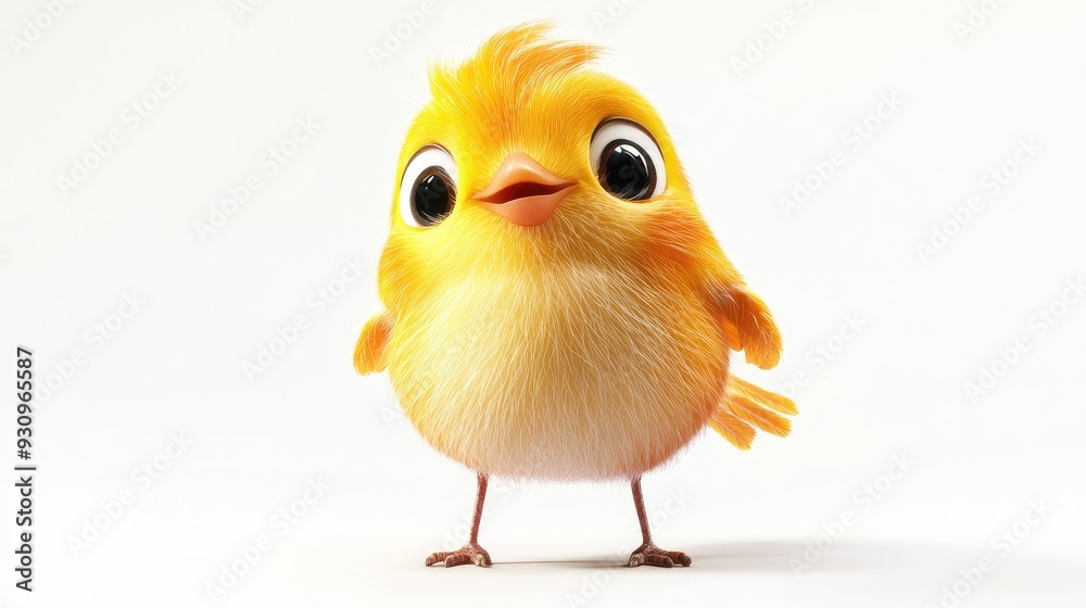 Cute 3D baby finch with cheerful features and bright colors on a white background, in a whimsical animation style Cute 3D baby finch with cheerful features and bright colors on a white background, in a whimsical animation style