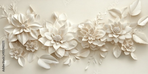 Wallpaper Mural A stunning blend of fantasy vintage flowers and leaves in intricate 3D relief, perfect for elegant home dcor Torontodigital.ca