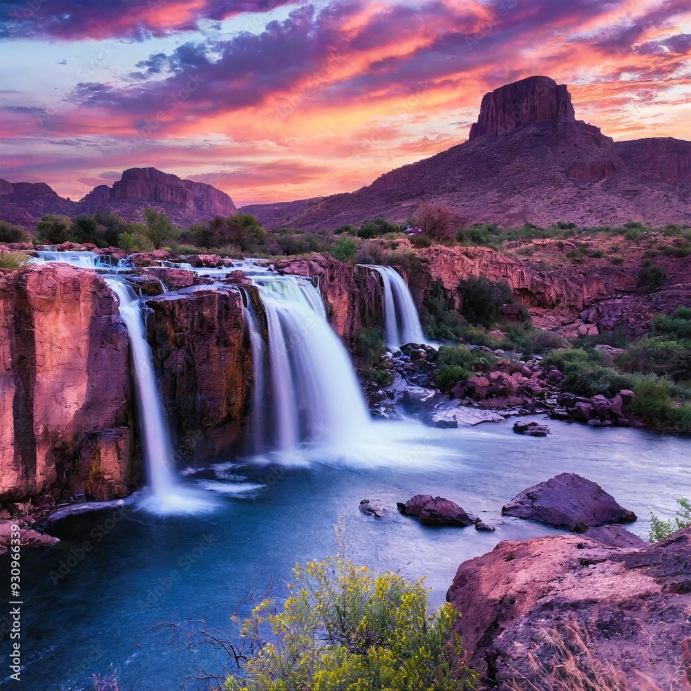Fototapeta premium waterfall at sunset