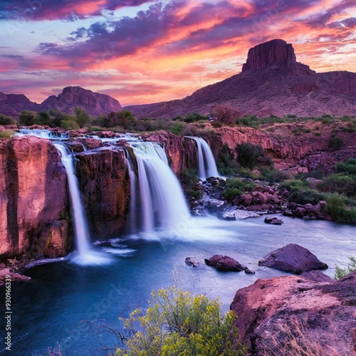 waterfall at sunset